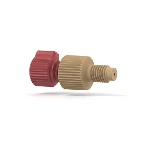 Upchurch Scientific English Threaded Adapter Assy, 10-32 Coned Female to 1/4-28 Flat-Bottom Male Thread, 1.00 mm Thru-hole, PEEK, Single - P-669 - Click Image to Close